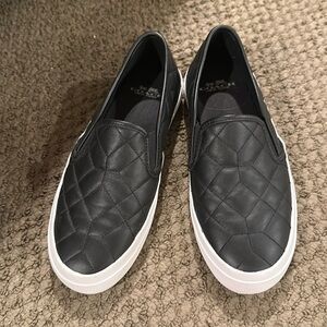 Authentic! Coach Chrissy Black Leather Quilted Slip-on Sneakers